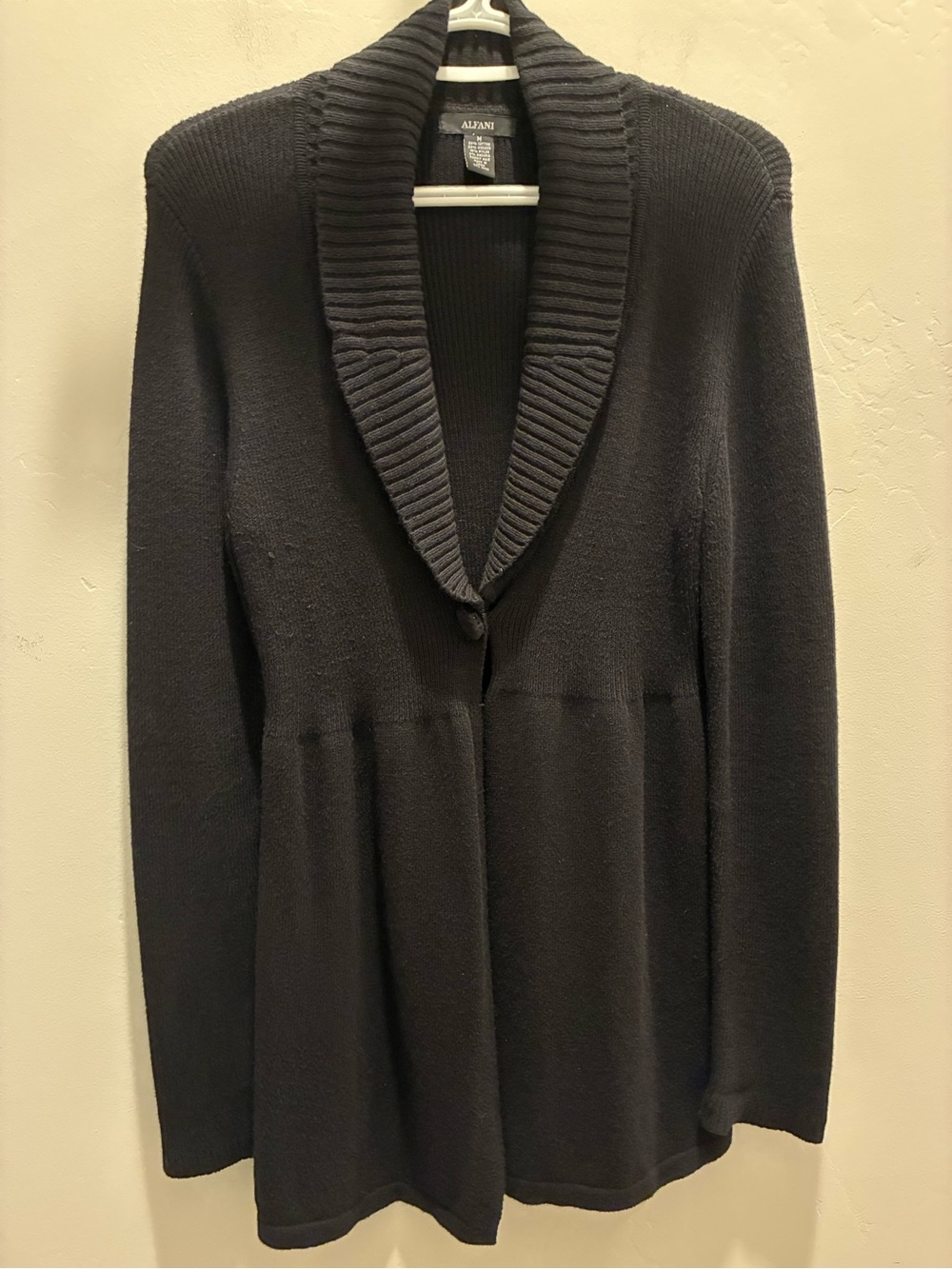 Alfani Black Ribbed Knit Cardigan with Shawl Collar